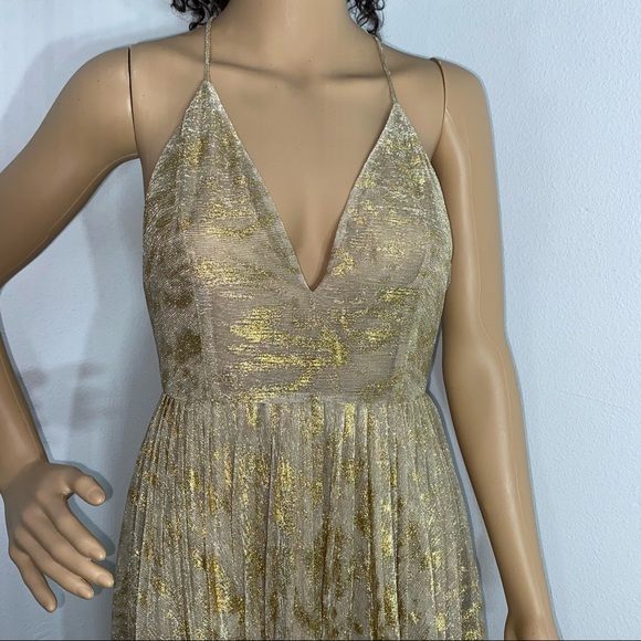 Sam Edelman Gold Metallic V-Neck pleated dress XS - Picture 9 of 15